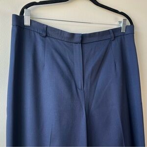 VTG Talbots Womens 16 Long Elegant Navy Blue Wool Blend WideLeg Trousers Stretch